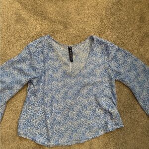 Design Lab Lord & Taylor Blue and White Blouse